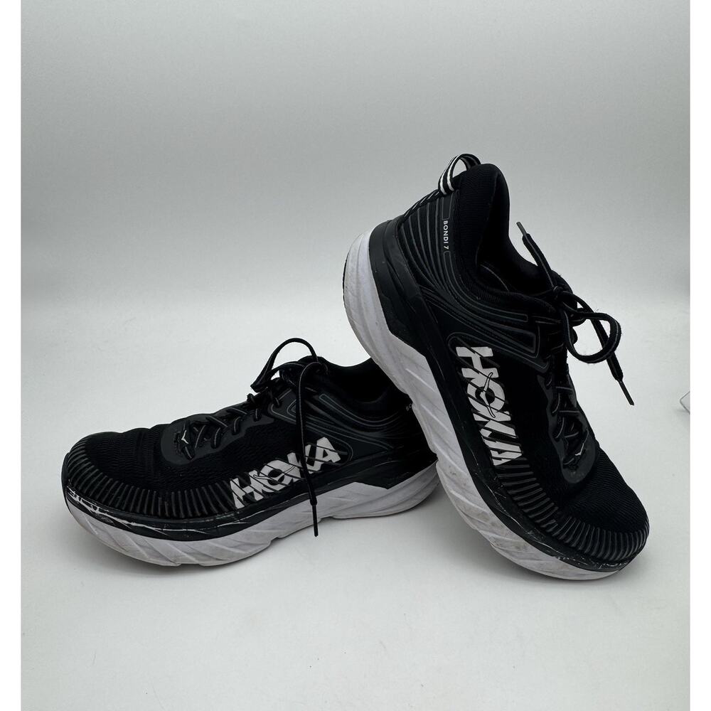 Hoka One One Bondi 7 Shoes Mens Size 8.5 Black White Running Sneakers Cushioned